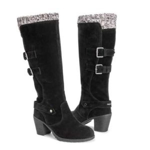 MUK LUKS Black Buckle-Accent Nancy size7 full zip water resistant low heel boot